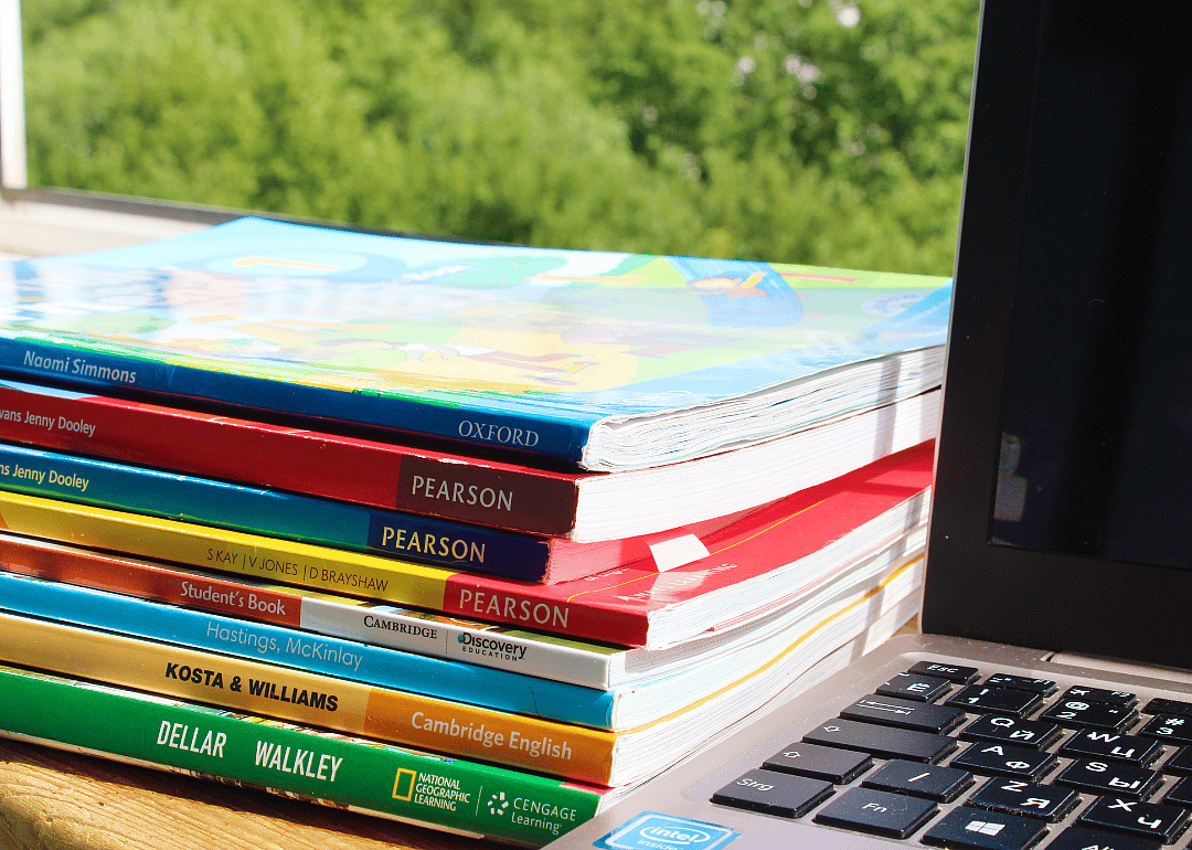 A pile of English as a second language textbooks