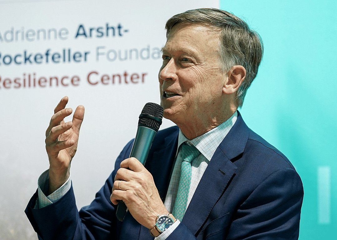 United States Senator from Colorado John Hickenlooper speaking at an Atlantic Council event on day seven of the COP26 at SECC on November 06, 2021.