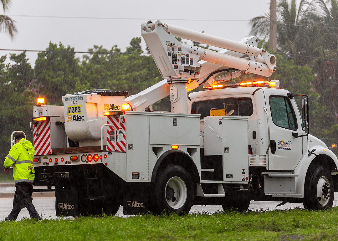 An electric service work truck in Pompano Beach.