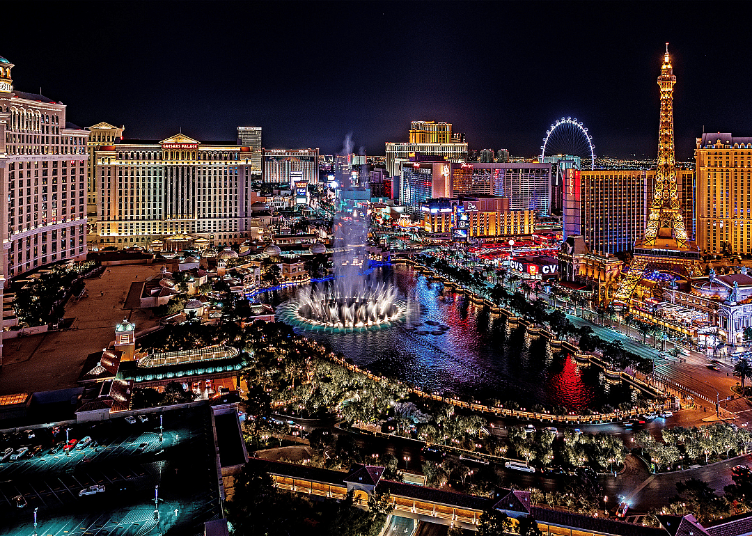 Hotels and casinos in Las Vegas at night.