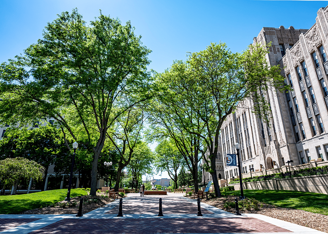 The central sidewalk at Creighton University in Omaha.