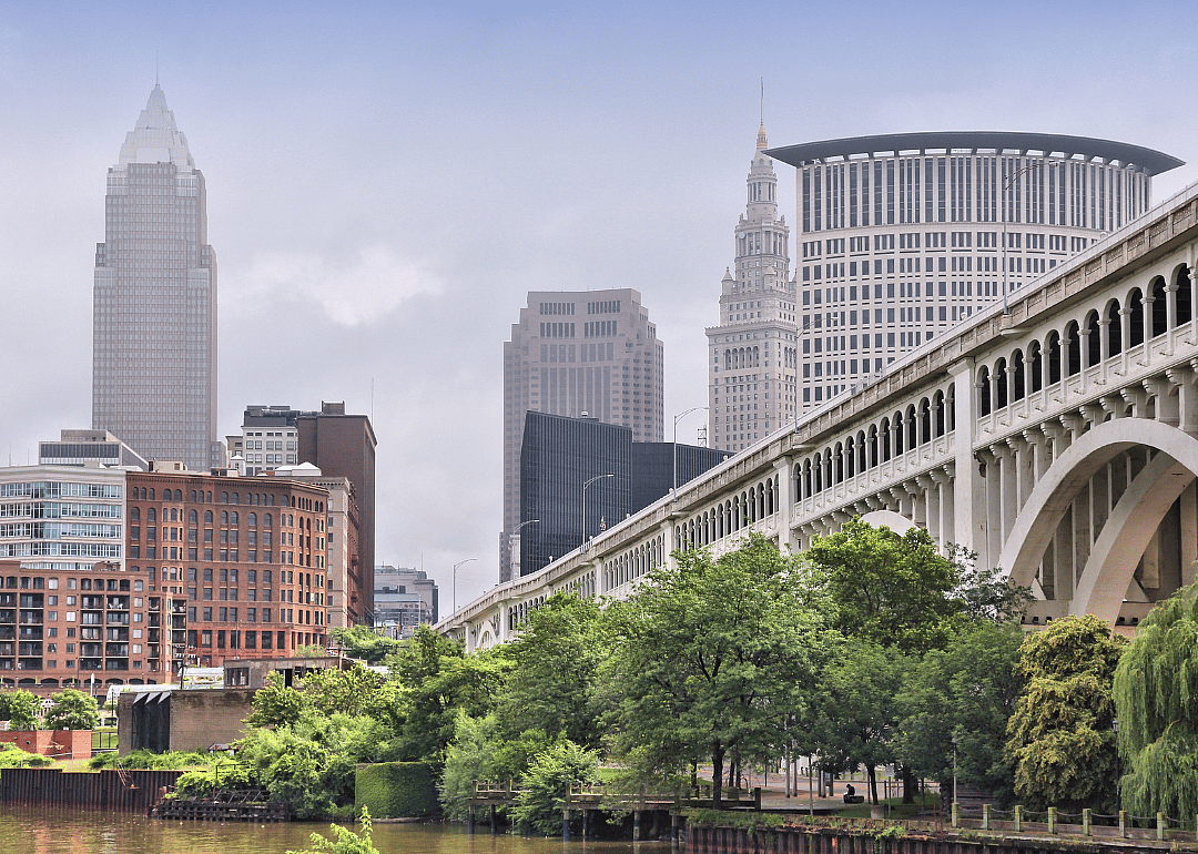 Cleveland as seen at a distance on a cloudy day.