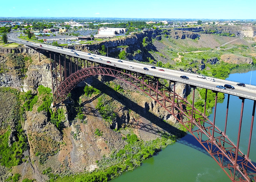 Cars crossing Perrine Bridge in Twin Falls.