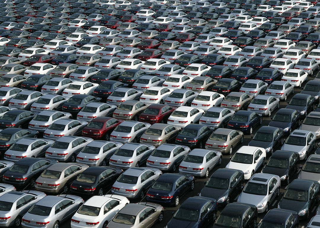 A lot full of Honda cars waiting for export from Japan.
