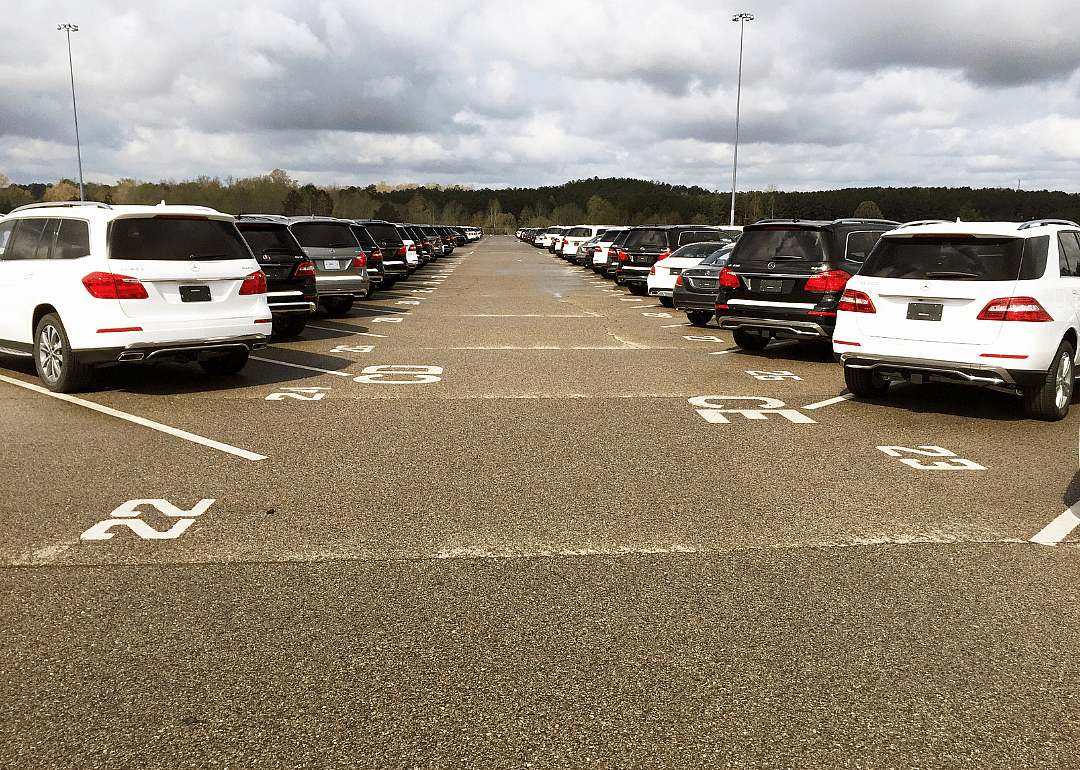 Mercedes Benz vehicles at the factory waiting to be delivered to the dealership in Vance, Alabama