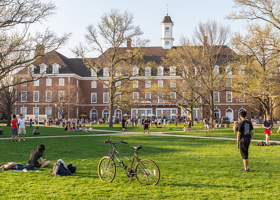 Students on the quad lawn of the University of Illinois in April 2016.