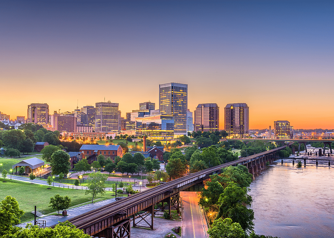 The skyline of Richmond at sunset.