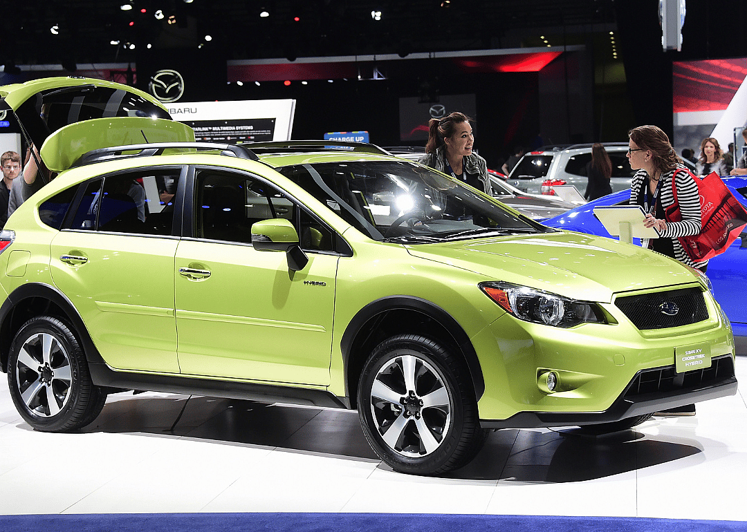 The 2014 Subaru XV Crosstrek Hybrid on display at the LA Auto Show's press and trade day in Los Angeles, California on November 19, 2014.
