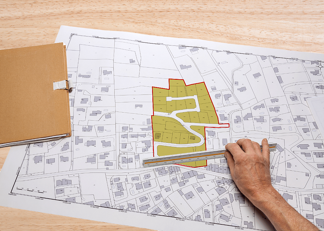 A town planning map that shows different building zones
