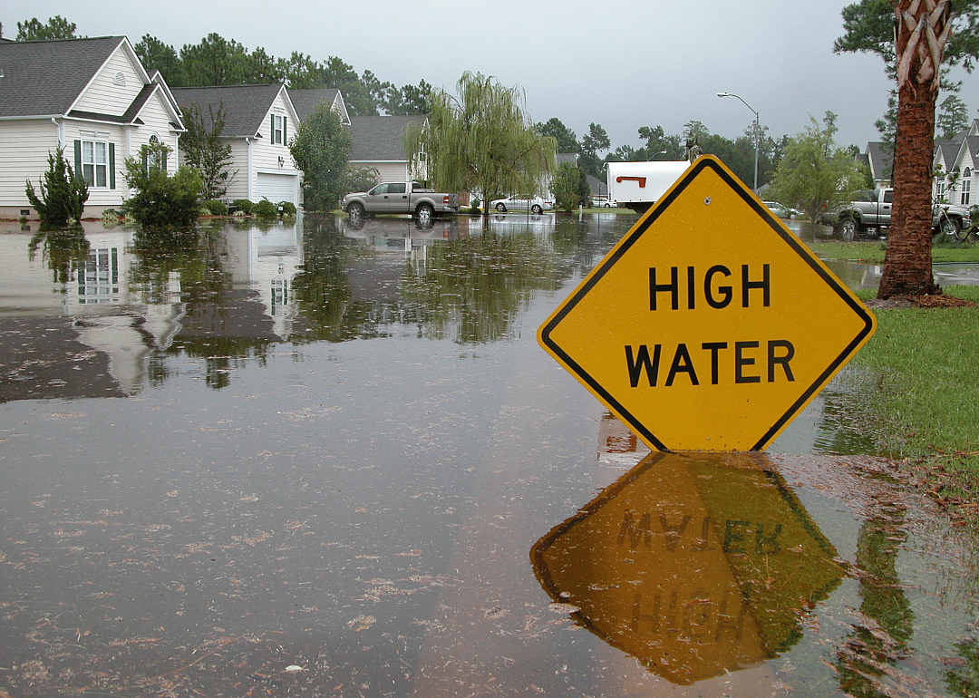A flooded surburban neighborhood