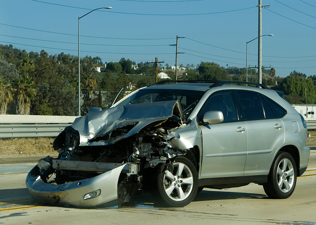 A damaged minivan after an accident.
