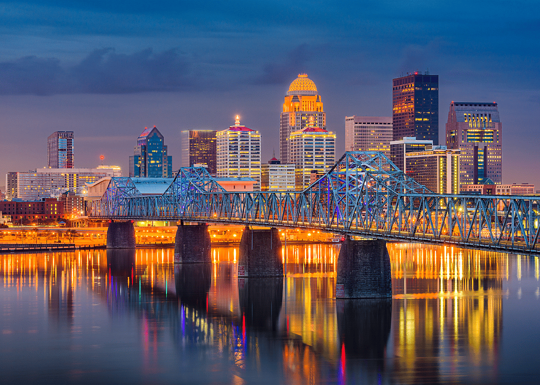 Downtown Louisville as seen at night.
