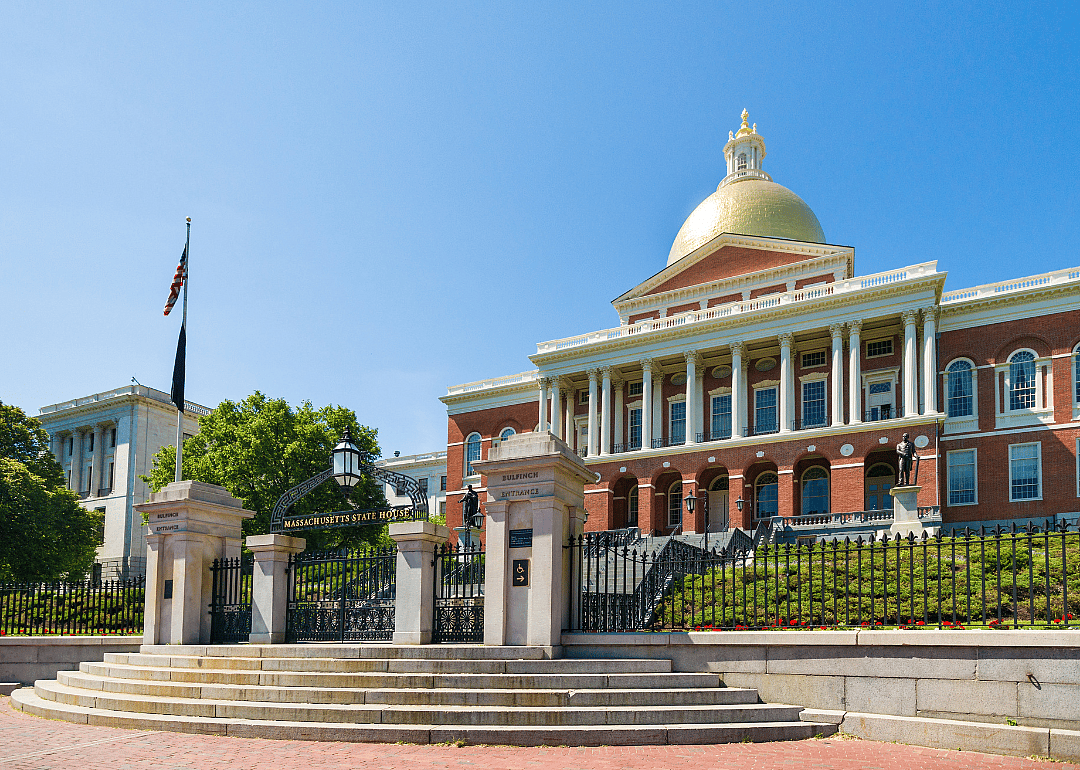 The Massachusetts State Capitol in Boston on a sunny day.