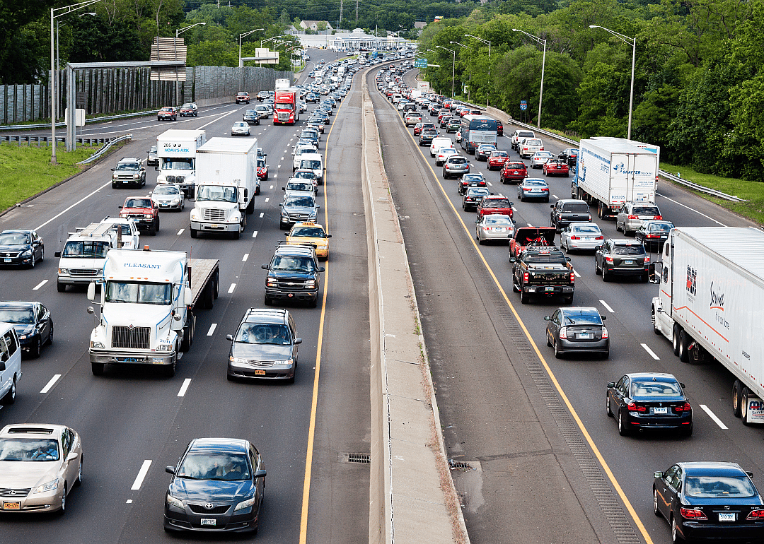 Heavy traffic on the interstate highway in Stamford, Connecticut