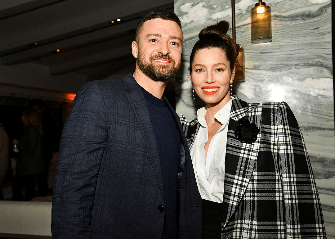Justin Timberlake and Jessica Biel posing for a portrait at the premiere of season three of USA Network’s "The Sinner"