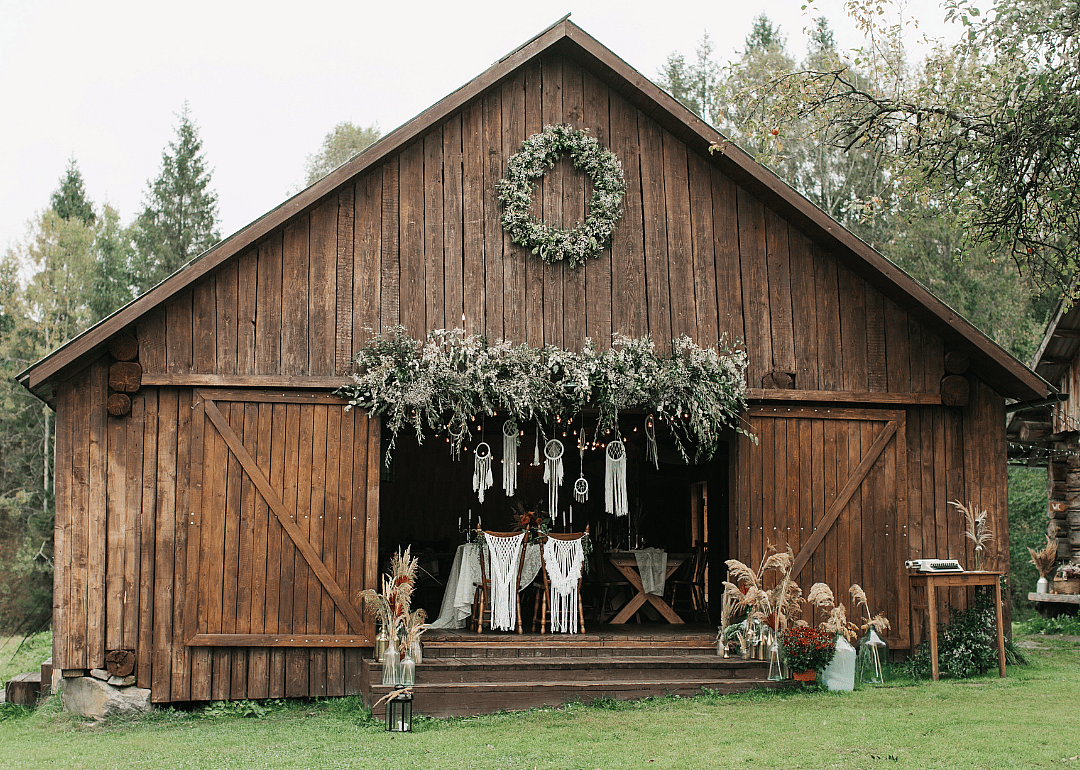 A wedding setting at a barn