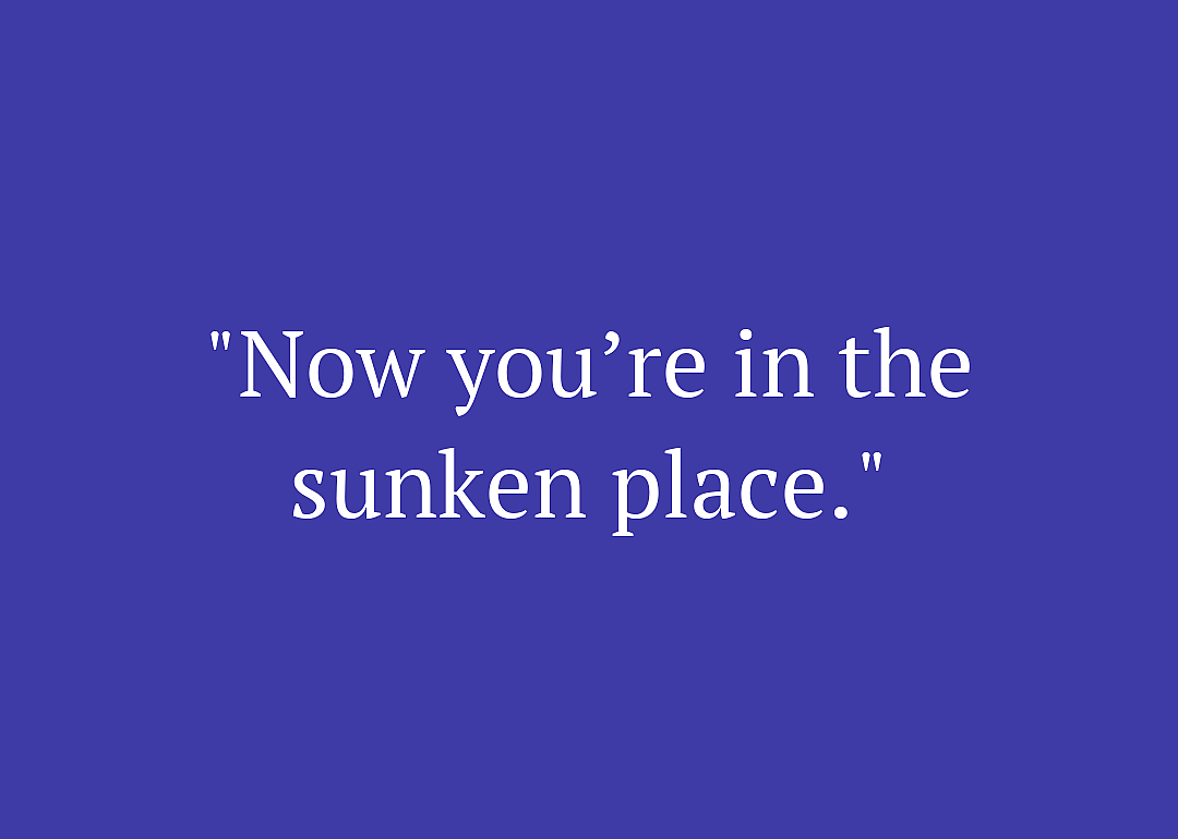 Movie quote against purple background.