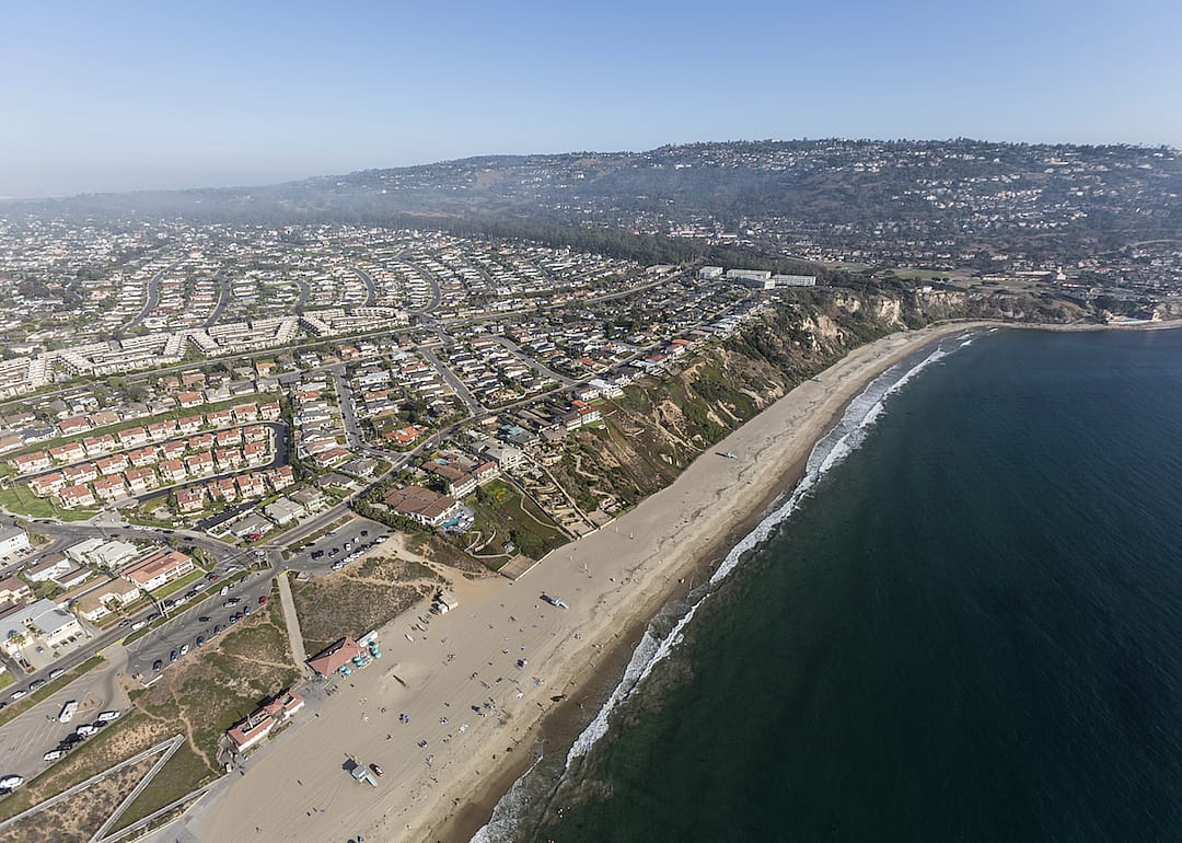 An aerial view of Torrance on the ocean.