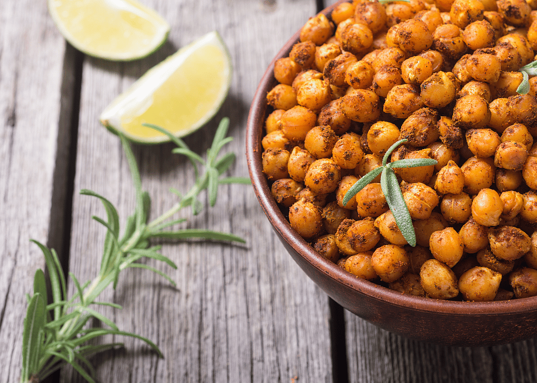 A bowl of spiced chickpeas.