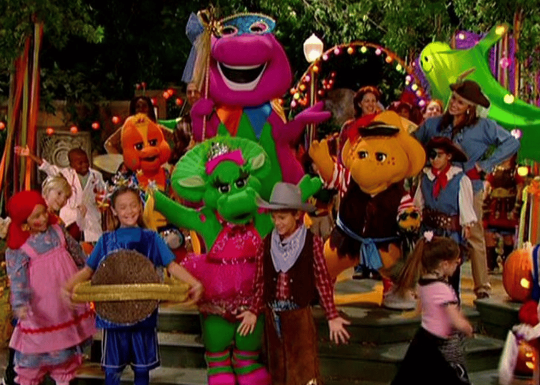Barney and friends in a group pose.