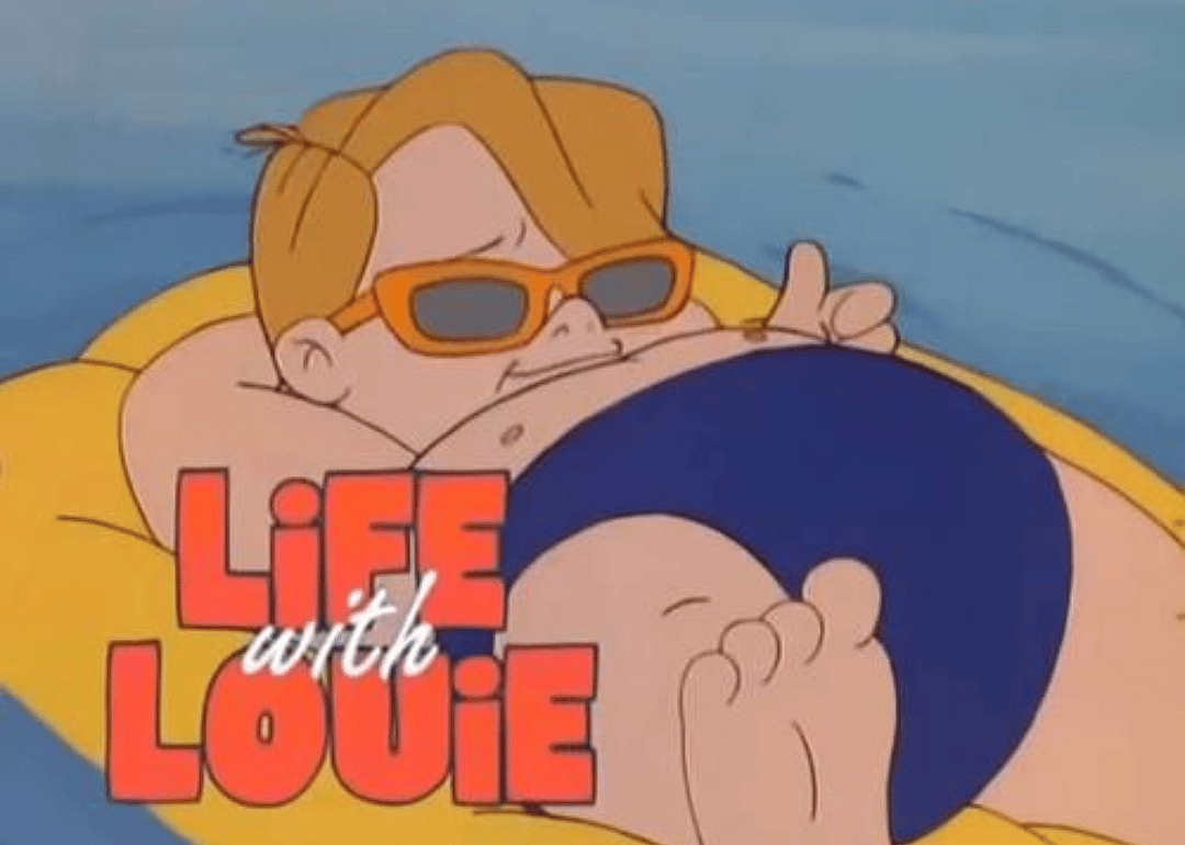 A cartoon character on a raft.