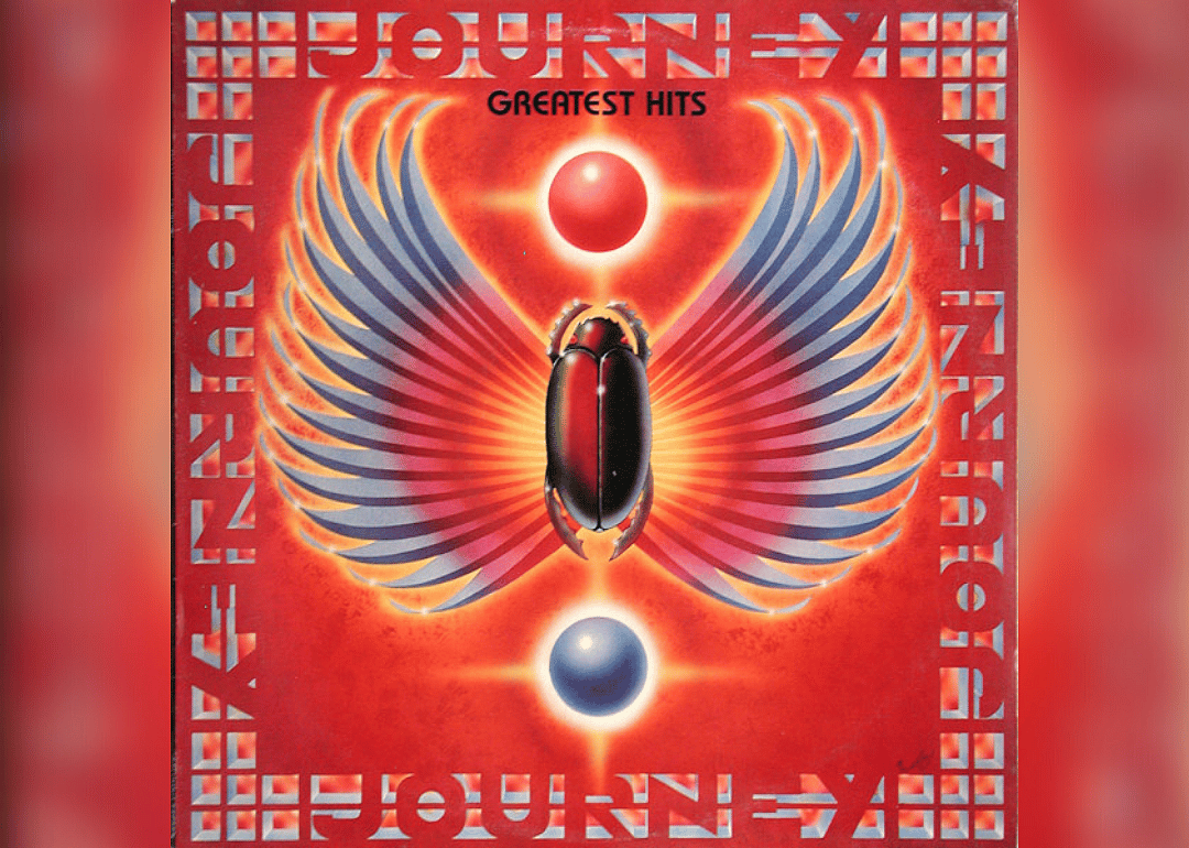 A beatle with bright orange, red and blue wings surrounded by graphics.