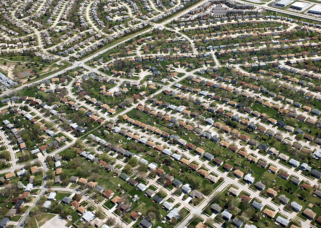 An aerial view of residential homes.