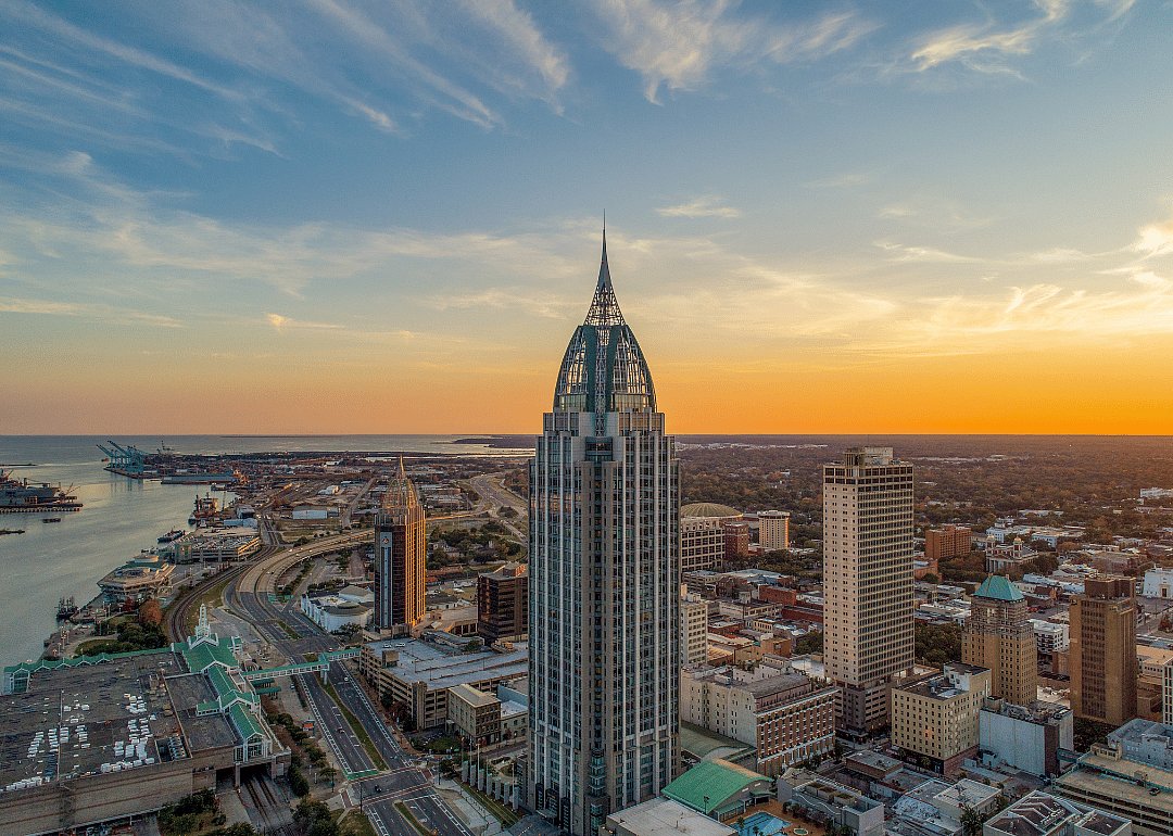 An aerial view of downtown Mobile.
