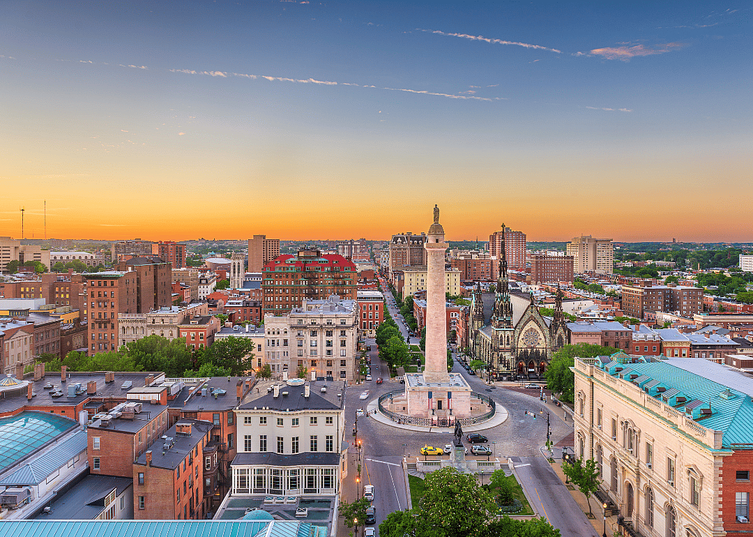 An aerial view of downtown Baltimore.