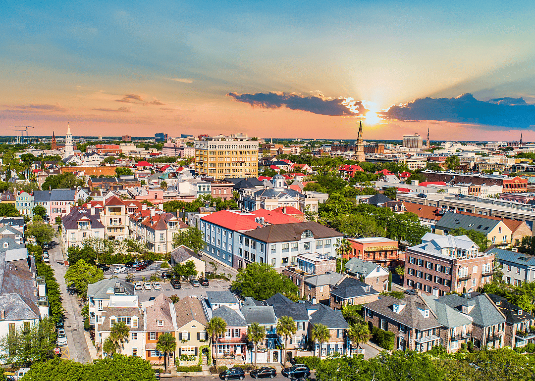 An aerial view of homes and businesses in Charleston.