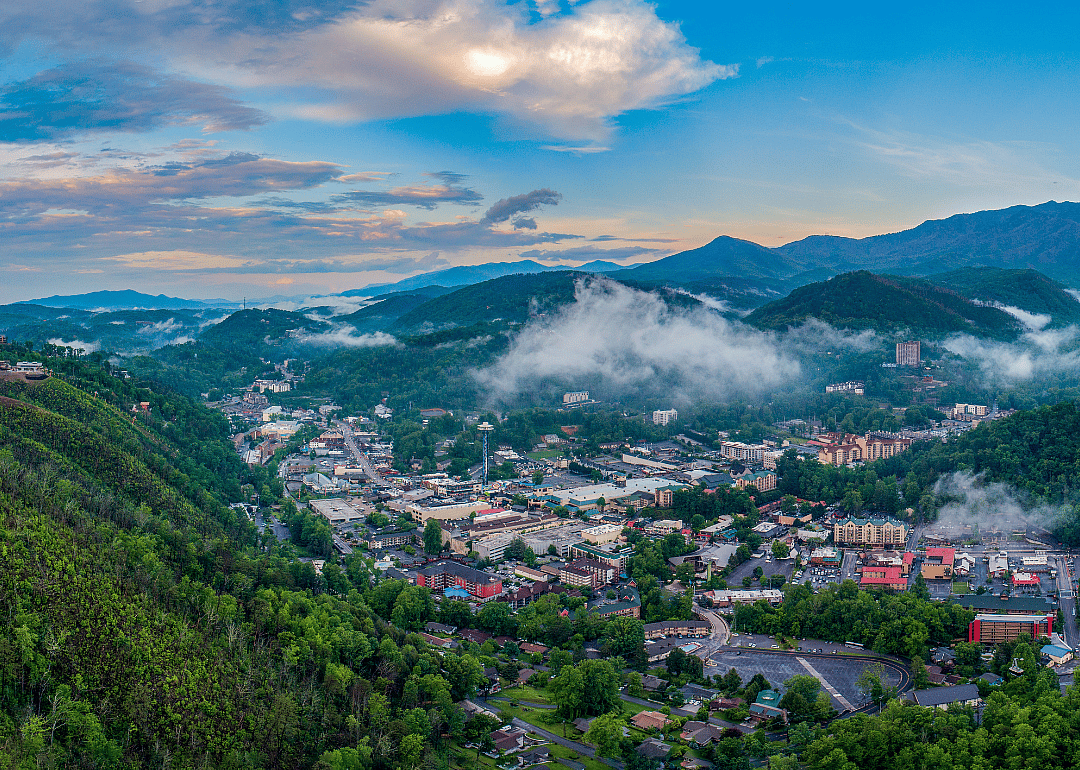 An aerial view from the mountains of Gatlinburg.