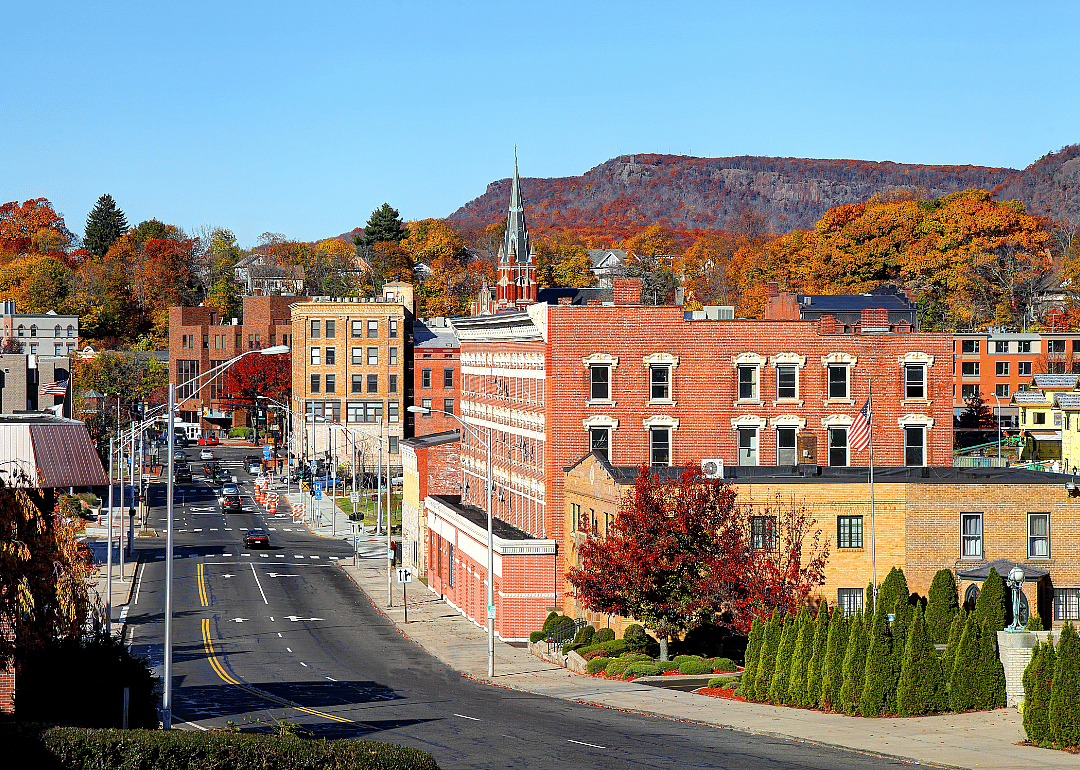 A downtown street of historic buildings in Meriden.