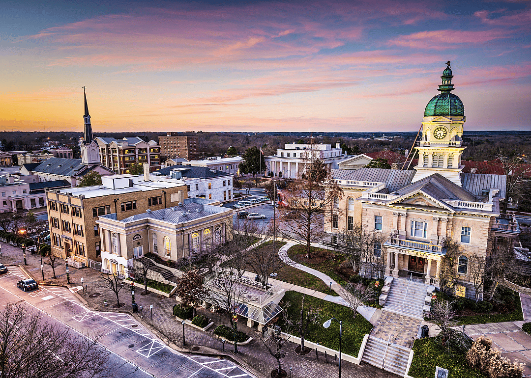 Historic stone buildings in downtown Athens.
