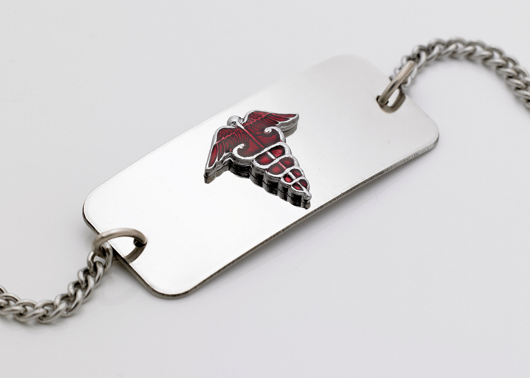 A metal medical ID bracelet. 