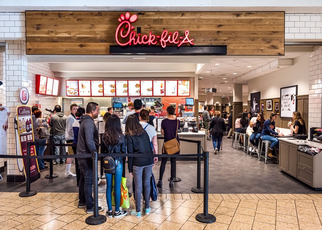 A crowded Chick-fil-A restaurant.