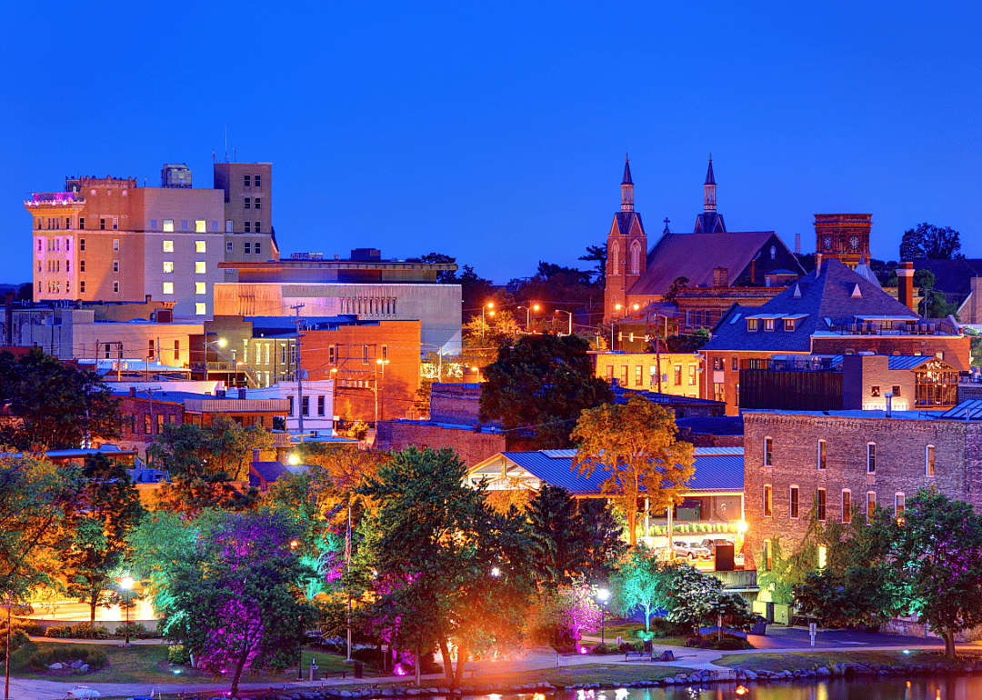 Downtown Rockford, IL at night.