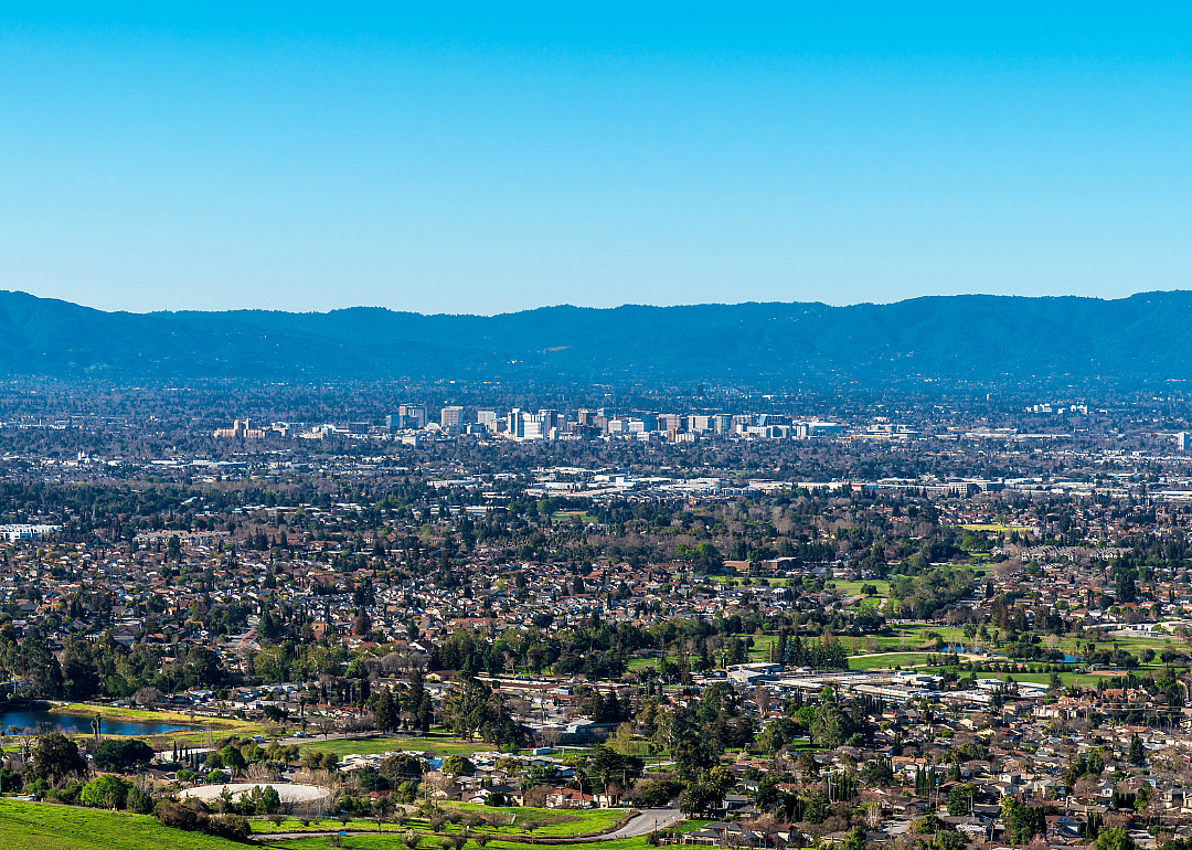 An aerial view of homes and businesses in Silicon Valley.