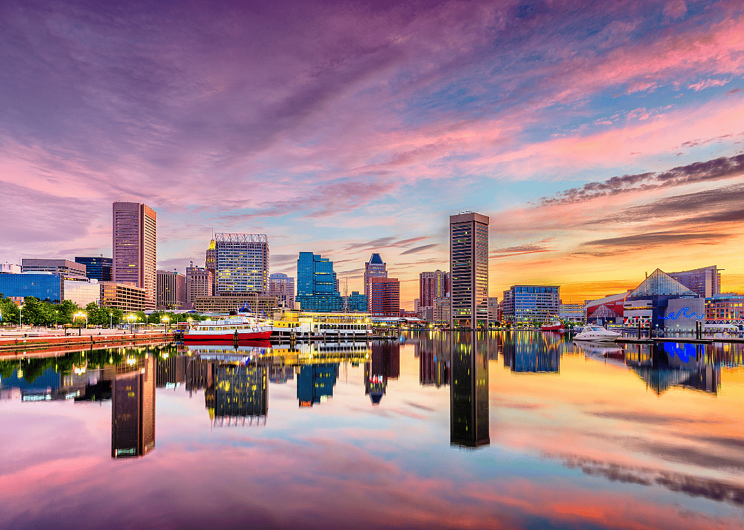 Downtown Baltimore on the water at sunset.