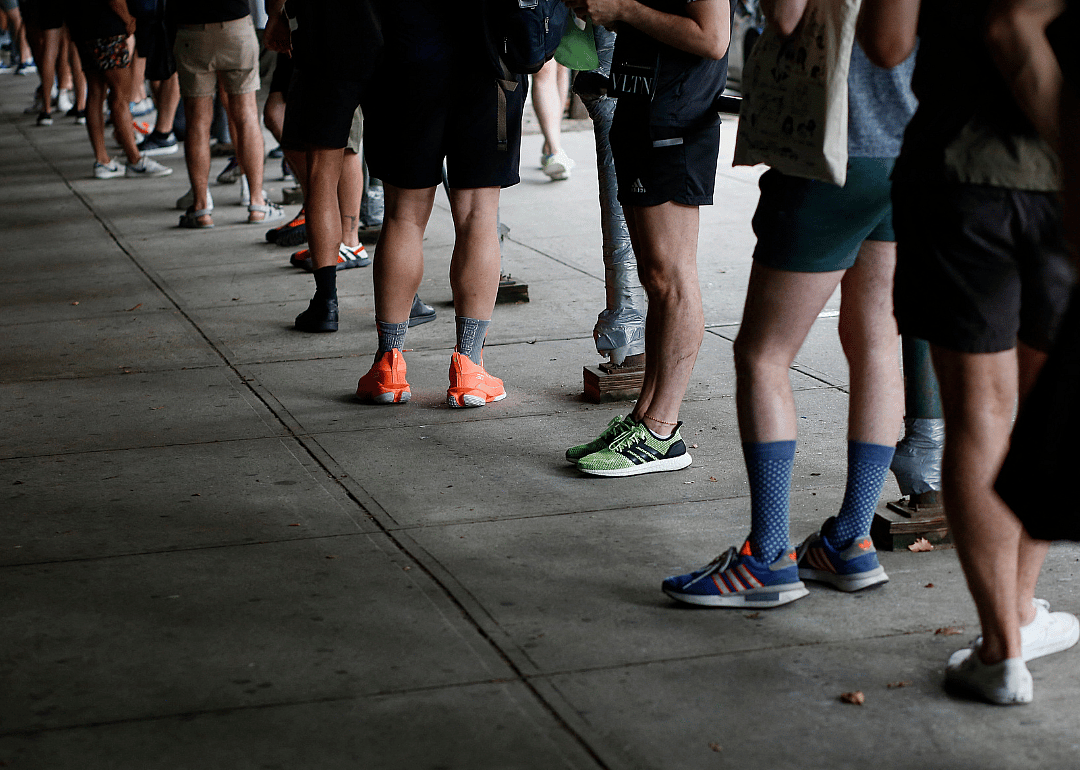 People standing in line for the vaccine.