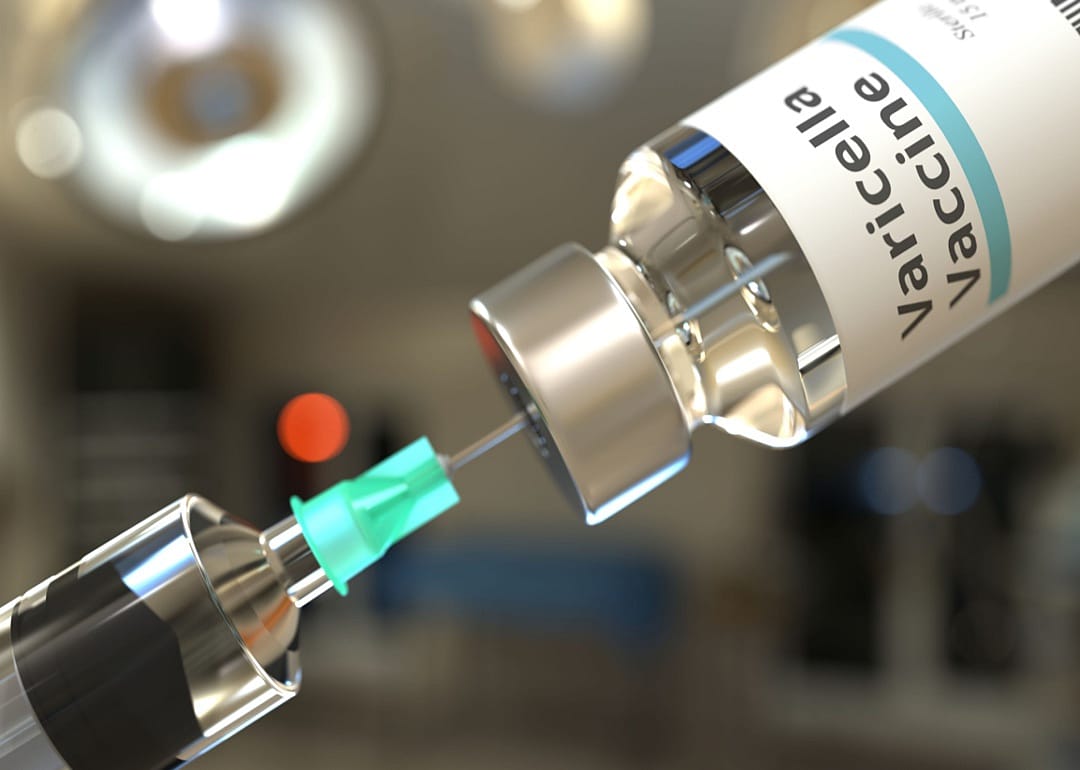 A Varicella vaccine vial and needle.
