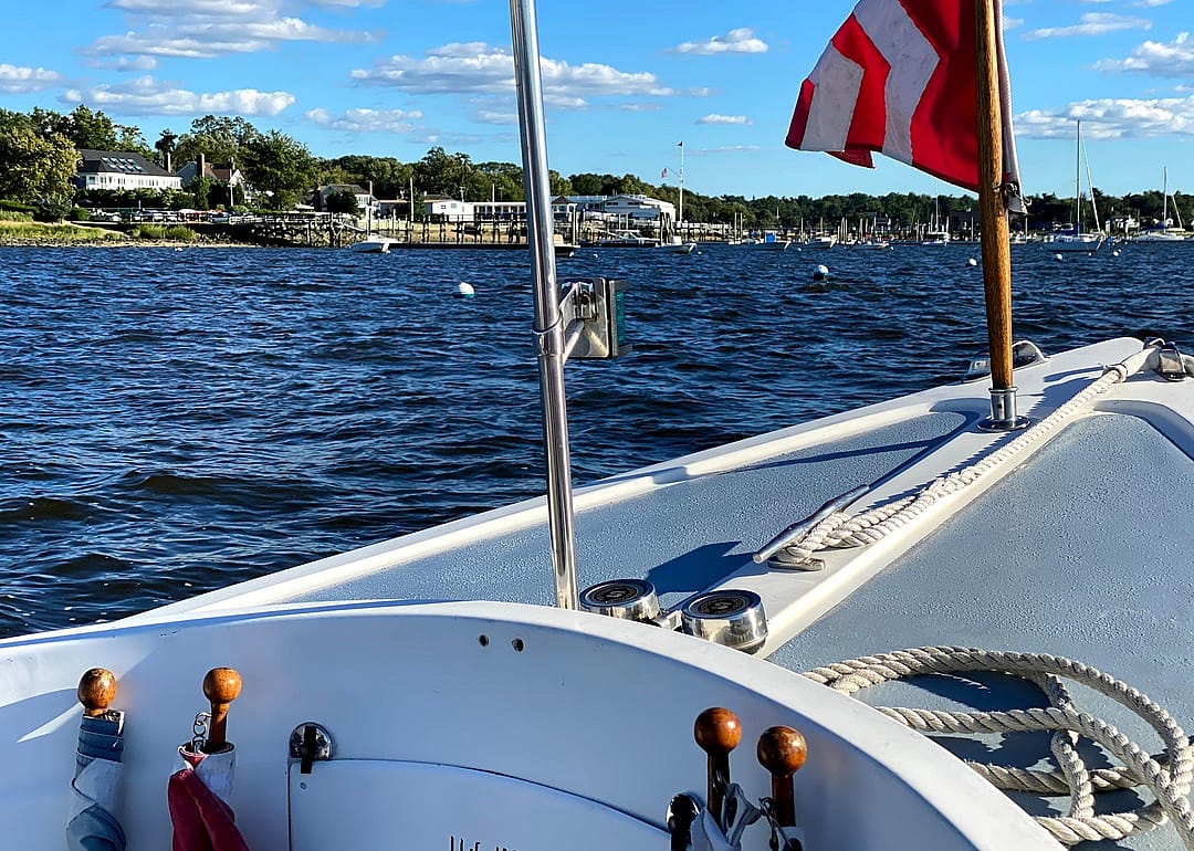 The view from a boat on the water.