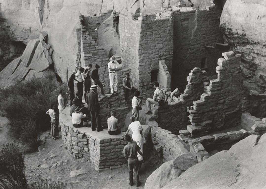 Tourists at cliff dwellings