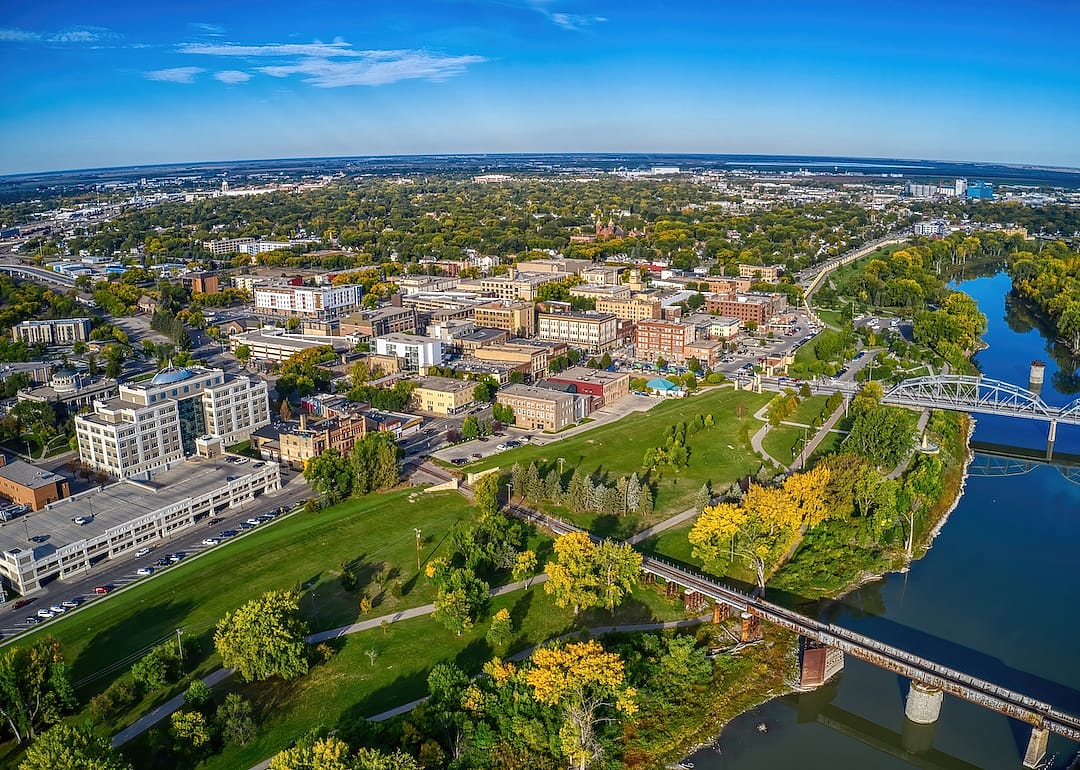 Aerial view of Grand Forks, North Dakota in the fall.