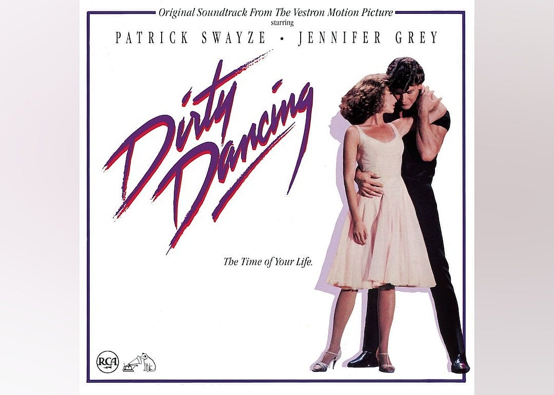 Jennifer Grey and Patrick Swayze from 'Dirty Dancing' on the soundtrack's cover.