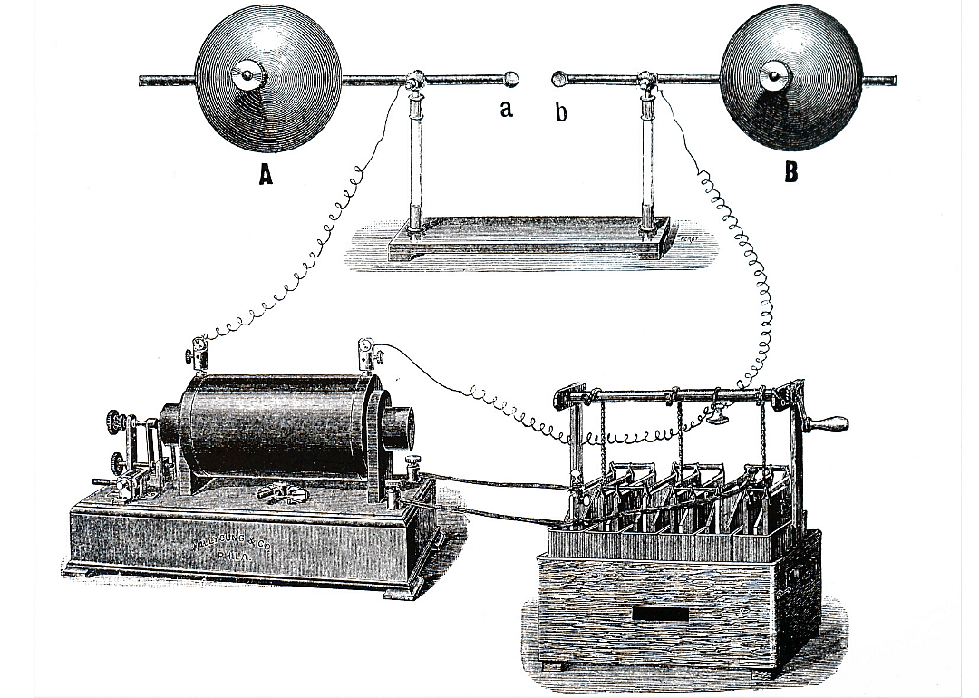 1885: First radio wave transmission and reception