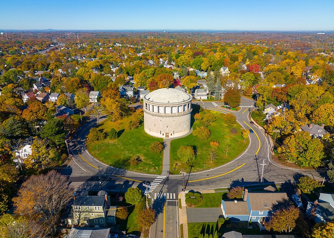 Aerial view of Park Circle in the town of Arlington.