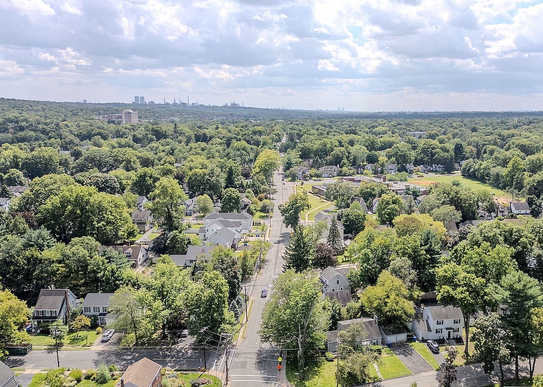 Aerial view of suburbs in Montclair.