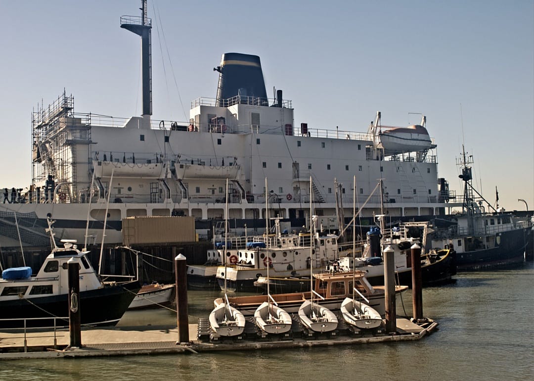 Ships in front of CSU Maritime Academy.