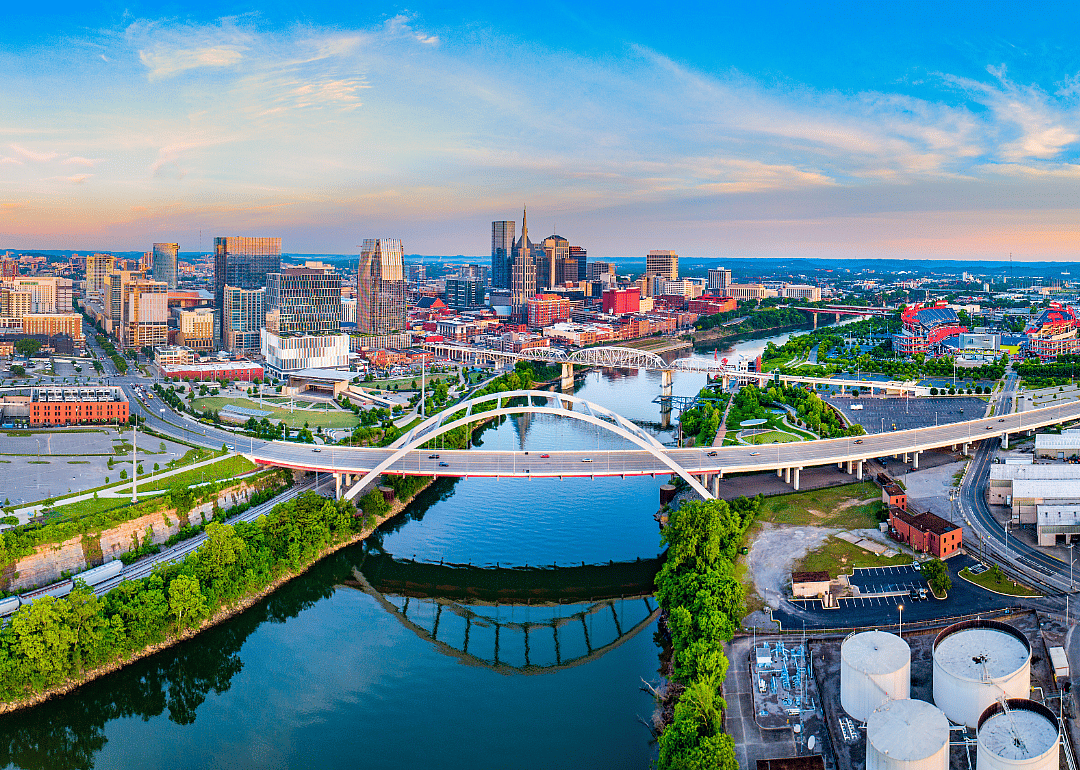 An aerial view of the Nashville skyline.