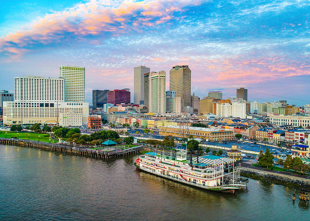 Downtown aerial view of New Orleans, Louisiana.